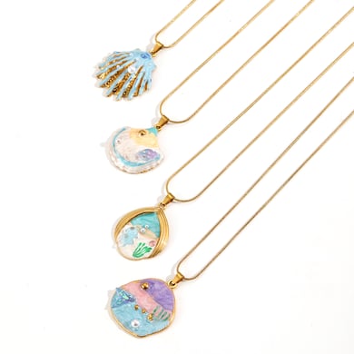 Ocean Series Oil-spot Glazing Shell Shape Women's Pendant Necklaces h5 Picture3