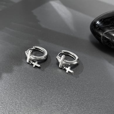 Modern Cross Stainless Steel Men's Hoop Earrings h5 Picture6