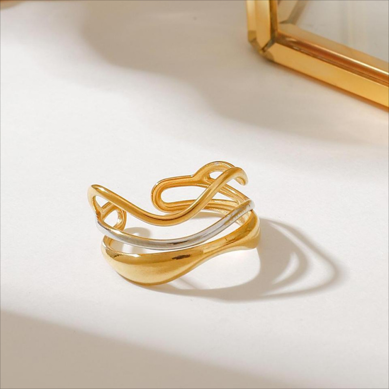 1 Piece Gold Color Stainless Steel Multi-Layered Water Ripple Shape Women's Adjustable Rings Picture4