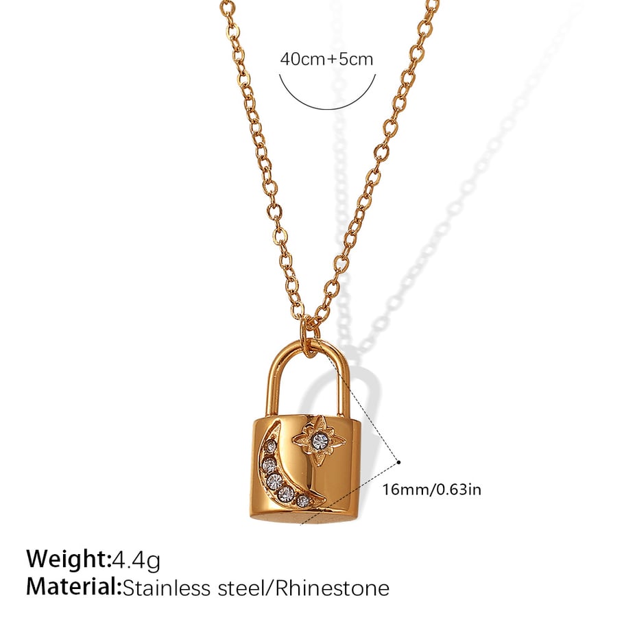 Lock Stainless Steel Gold Color Pendant Necklaces Picture2