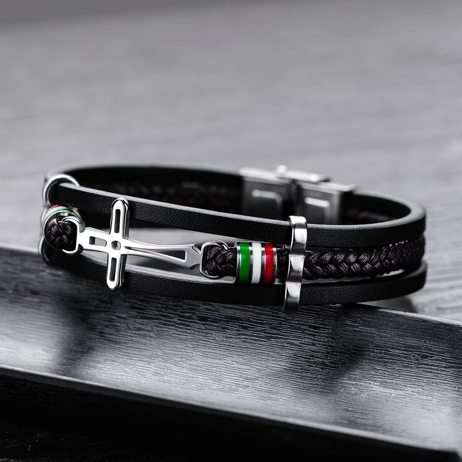 1 Piece Simple Cross Leather Men's Bracelets Picture4