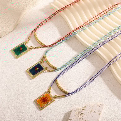 Ornate Rectangular Oil-spot Glazing Women's Pendant Necklaces h5 Picture3