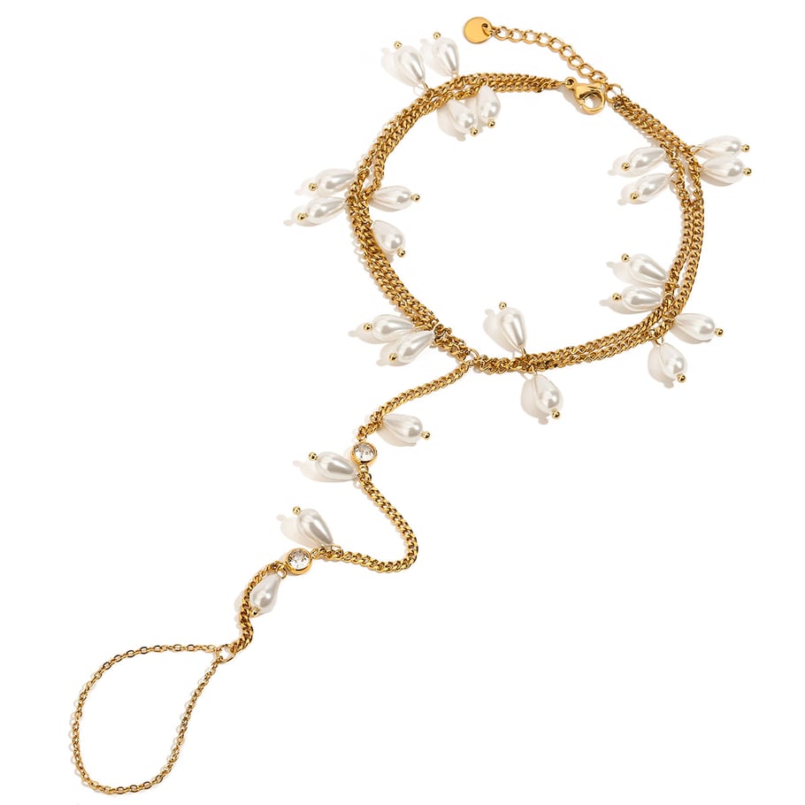 Retro Stainless Steel Gold Color Pearl Anklets 