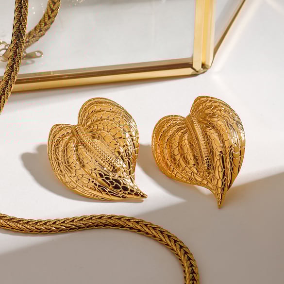 Retro Heart Stainless Steel Gold Color Stud Earrings