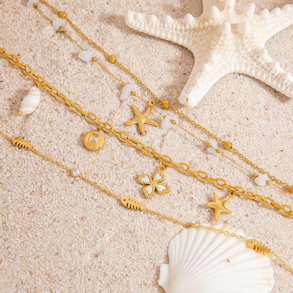 Marine Chic roestvrijstalen damesarmbanden met gouden bedel