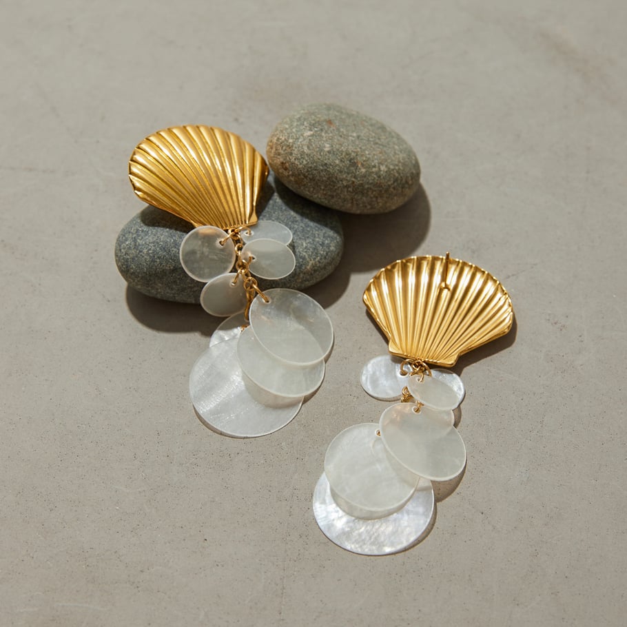 Elegant Shell Stainless Steel Gold Color Dangle Earrings Picture7