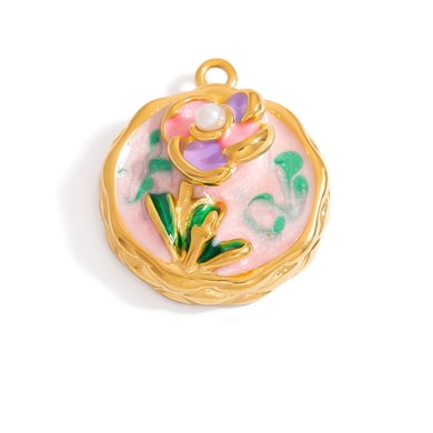 Pendentifs romantiques en acier inoxydable couleur or avec fleur h5 