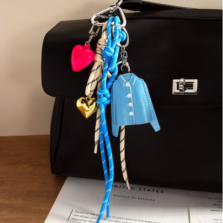 1Piece PU Blue Shirt Charm Key Chain Love Braided Rope Bag Pendant 