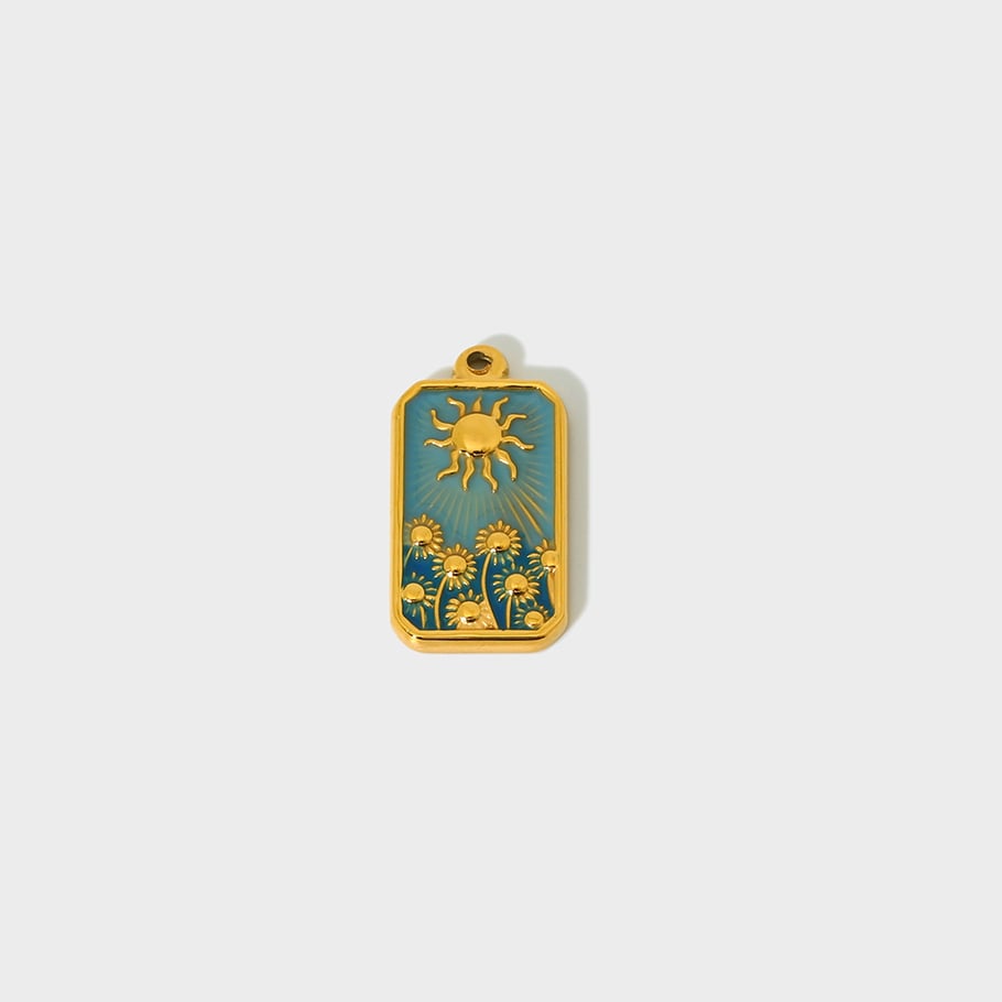 1 Piece Sun Sunflower Rectangle DIY Gold Stainless Steel Pendant Accessories Picture3