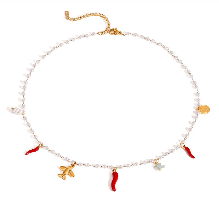 1 Piece Simple Series Original Design Pearl Stainless Steel   Gold Color  Pearl Women's Pendant Necklaces Picture5