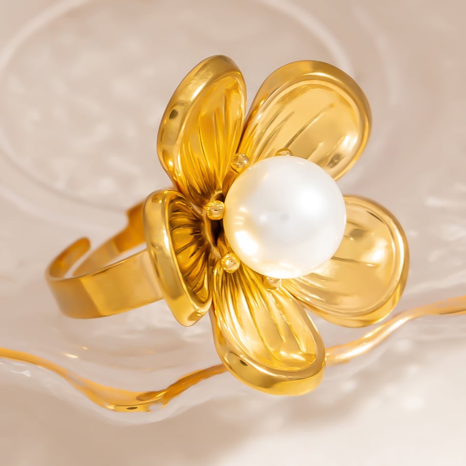 Flower Stainless Steel Gold Color Statement Ring Picture3