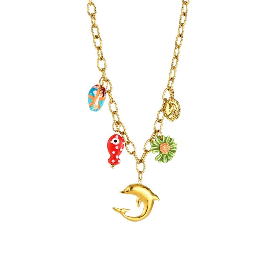 Sophisticated Vacation Fishbone Stainless Steel Gold Color Women's Pendant Necklaces Picture6