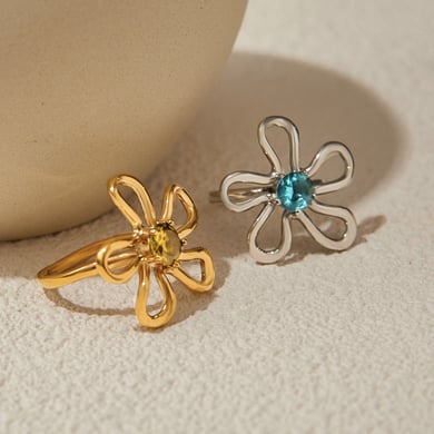 Sweet Flower Stainless Steel Gold Color  Statement Rings h5 Picture4