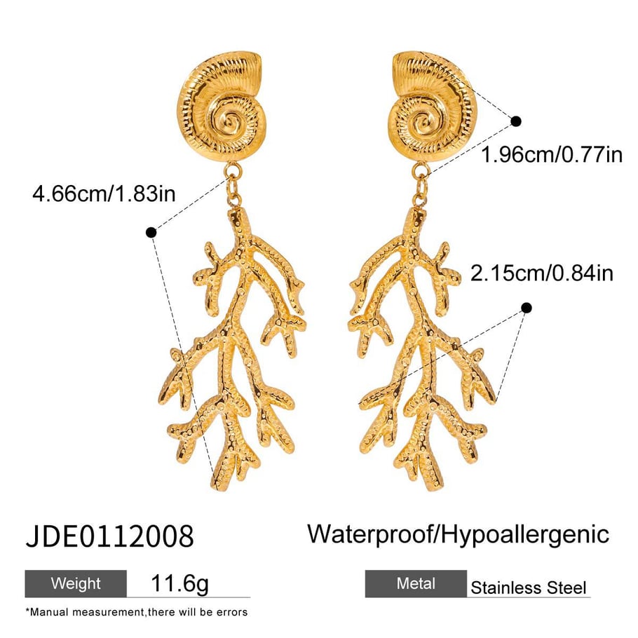 Retro Coral Stainless Steel Gold Color Drop Earrings Picture2