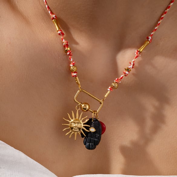 1 Piece Handcrafted Series Bohemian Hand Stainless Steel Gold Color Natural Stone Women's Pendant Necklaces 2