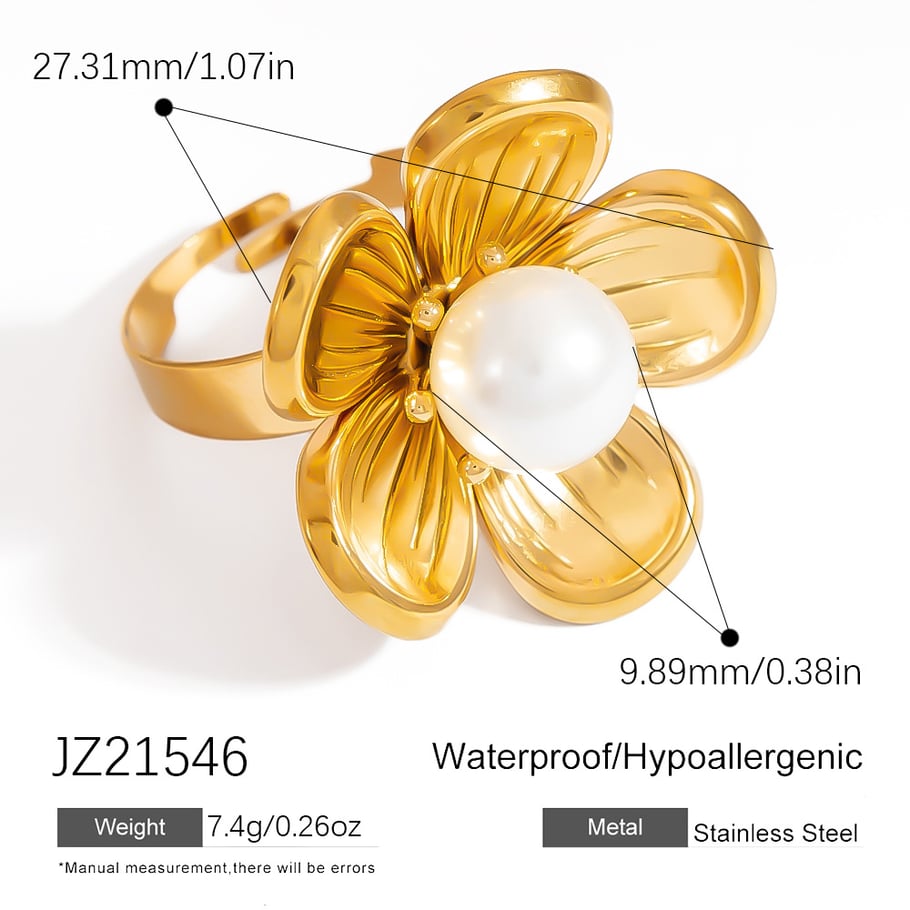 Flower Stainless Steel Gold Color Statement Ring Picture2