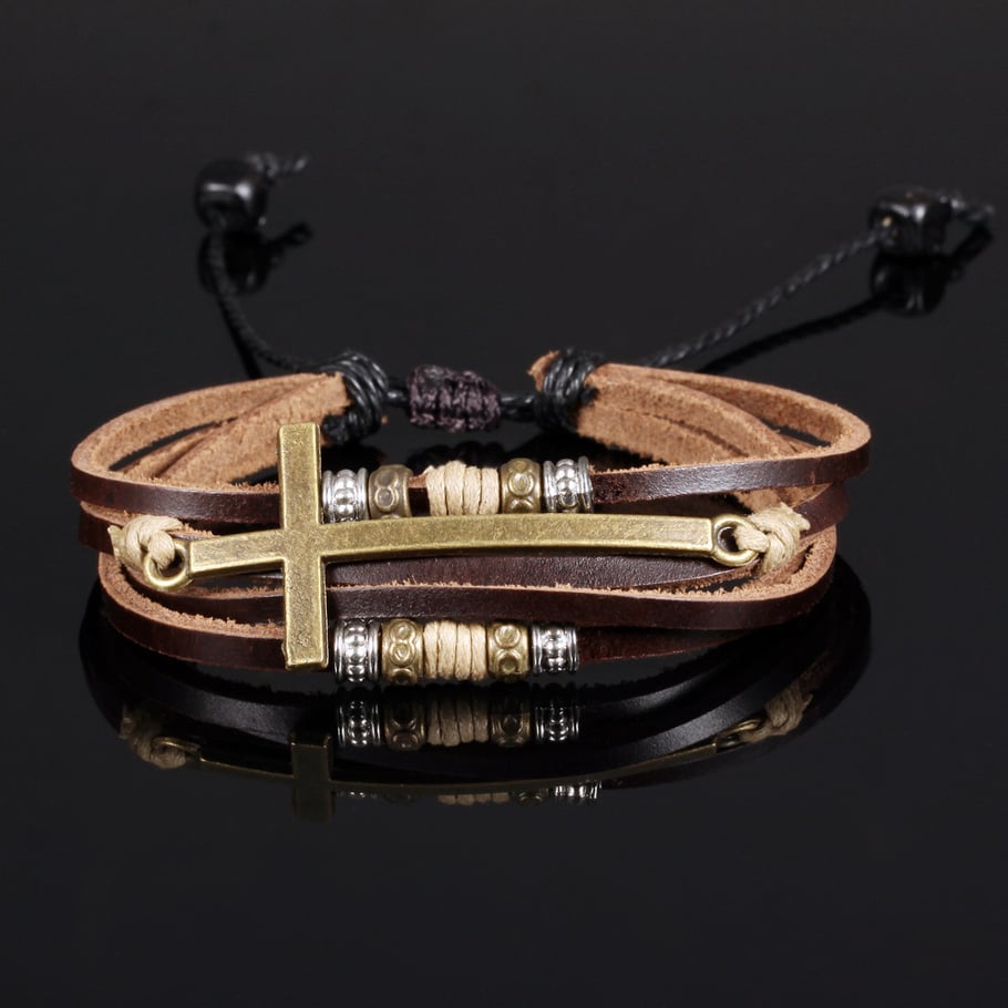 1 Piece Vintage Cross Leather Men's Bracelets Picture2