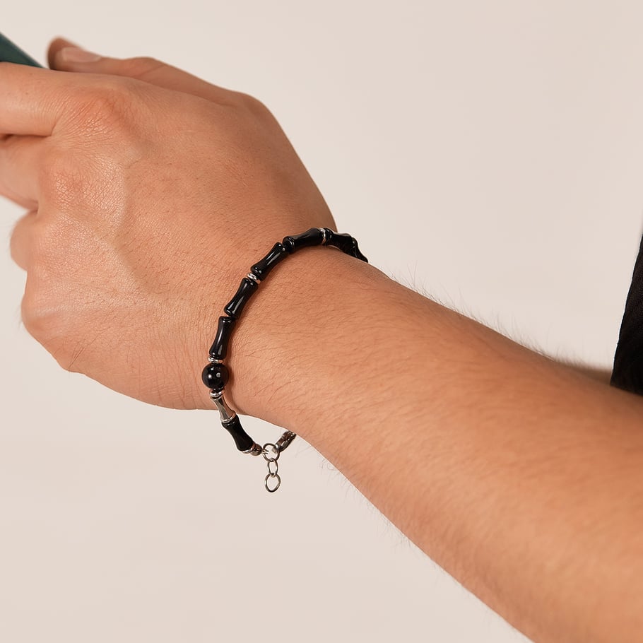 Black Agate Beads Stainless Steel Men's Chain Bracelets Picture5
