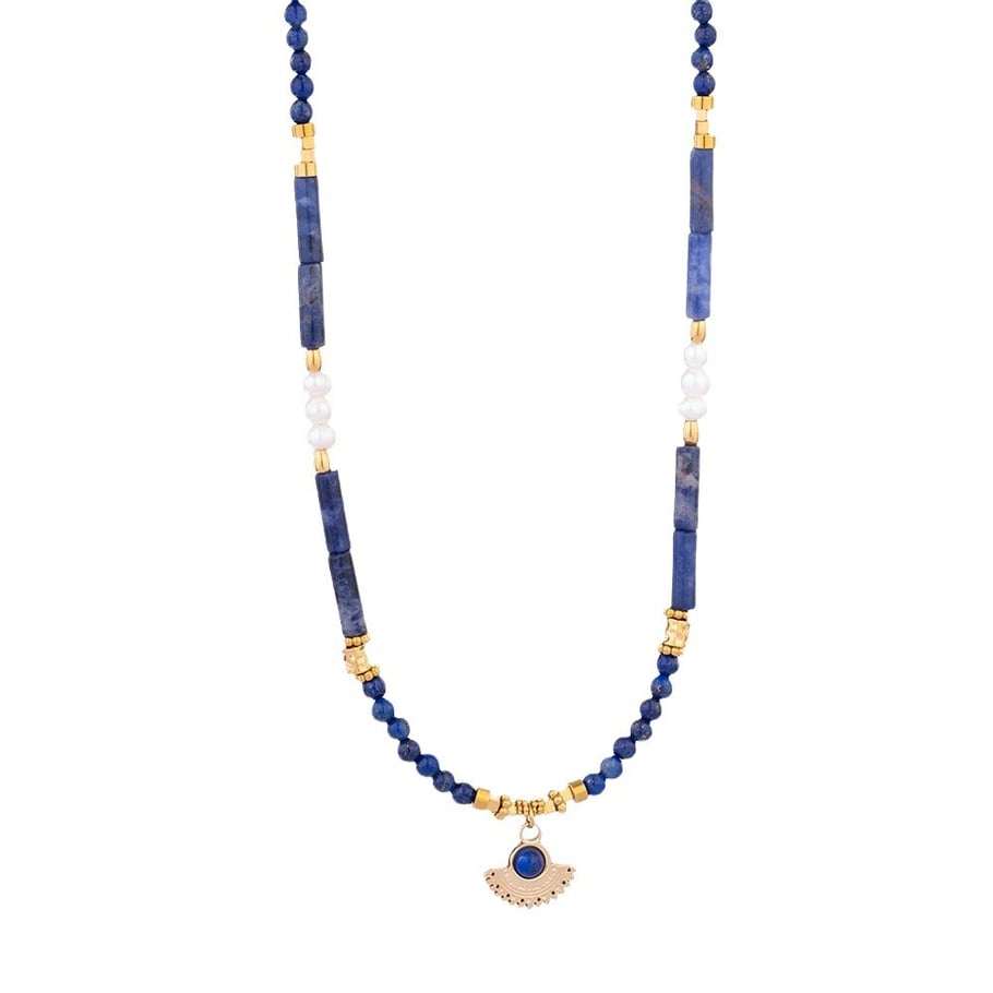 Lapis Lazuli Bohemian Delicate Stainless Steel Gold Color Women's Beaded Necklaces Picture6