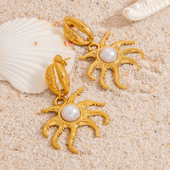 Octopus Stainless Steel Gold Color Drop Earrings 2