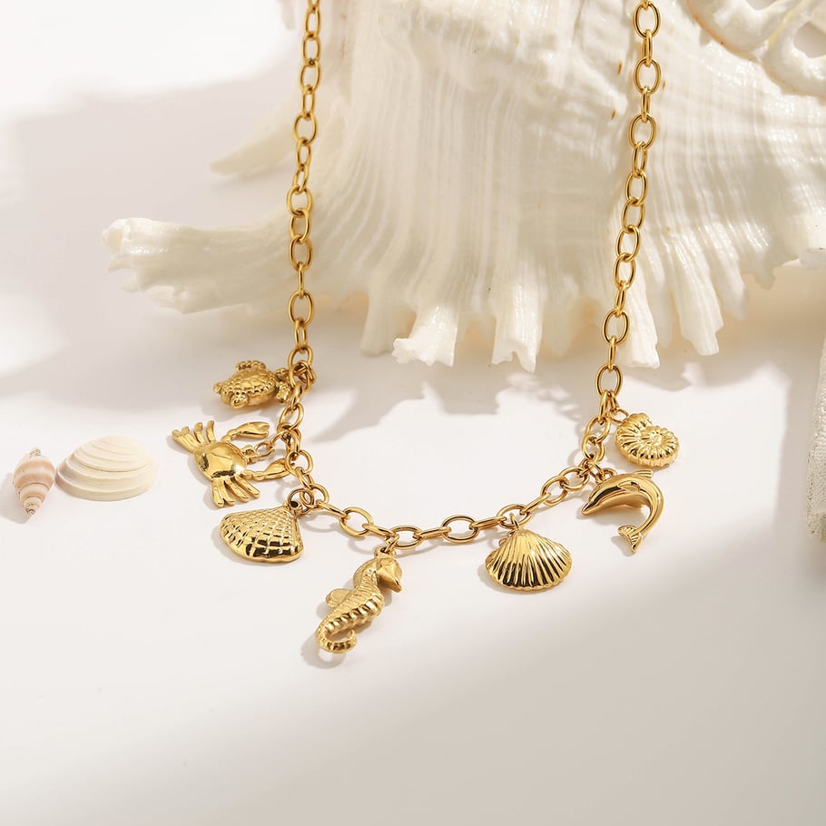 Oceanic Stainless Steel Gold Color Pendant Necklace Picture5
