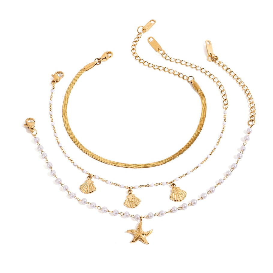 Braccialetti con ciondolo da donna in perle artificiali color oro, serie semplice, design originale a forma di tartaruga, in acciaio inossidabile Immagine8