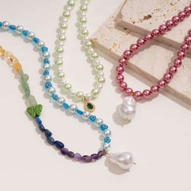 Charming Droplet Stainless Steel Gold Color Women's Beaded Necklaces h5 Picture3