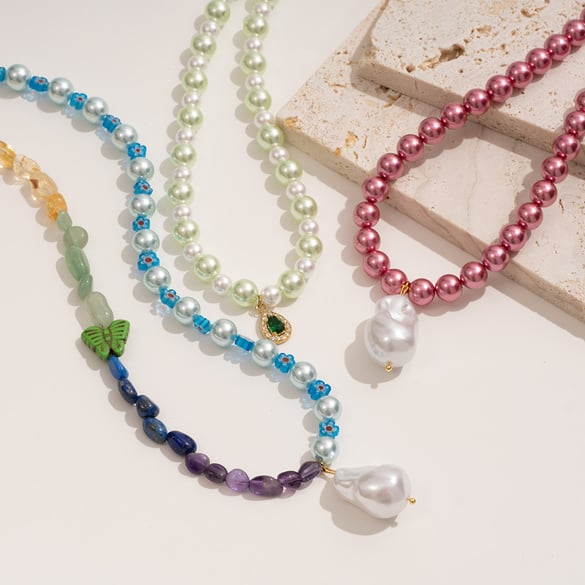Charming Droplet Stainless Steel Gold Color Women's Beaded Necklaces 2