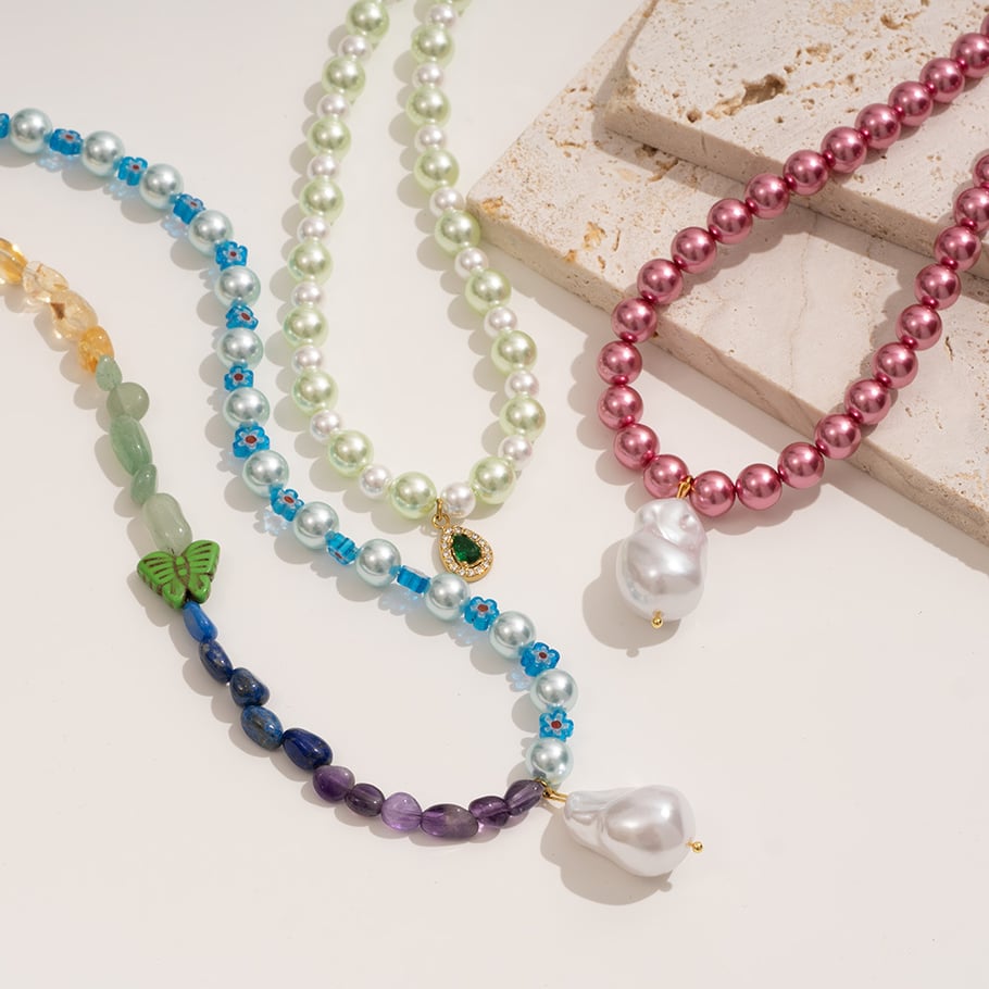 Charming Droplet Stainless Steel Gold Color Women's Beaded Necklaces Picture3