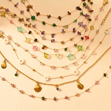 Polychrome Natural Flower Stainless Steel Gold Color Women's Anklets h5 Picture2