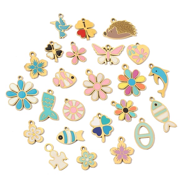 Colorful Flowers Stainless Steel Gold Color Pendants 2