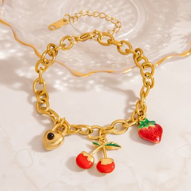 Romantic Cute Cherry Fruit Series Stainless Steel Bracelet for Women h5 Picture4
