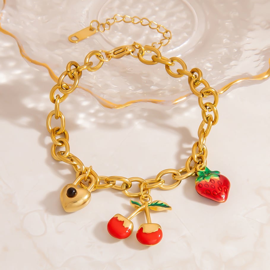 Romantic Cute Cherry Fruit Series Stainless Steel Bracelet for Women Picture4