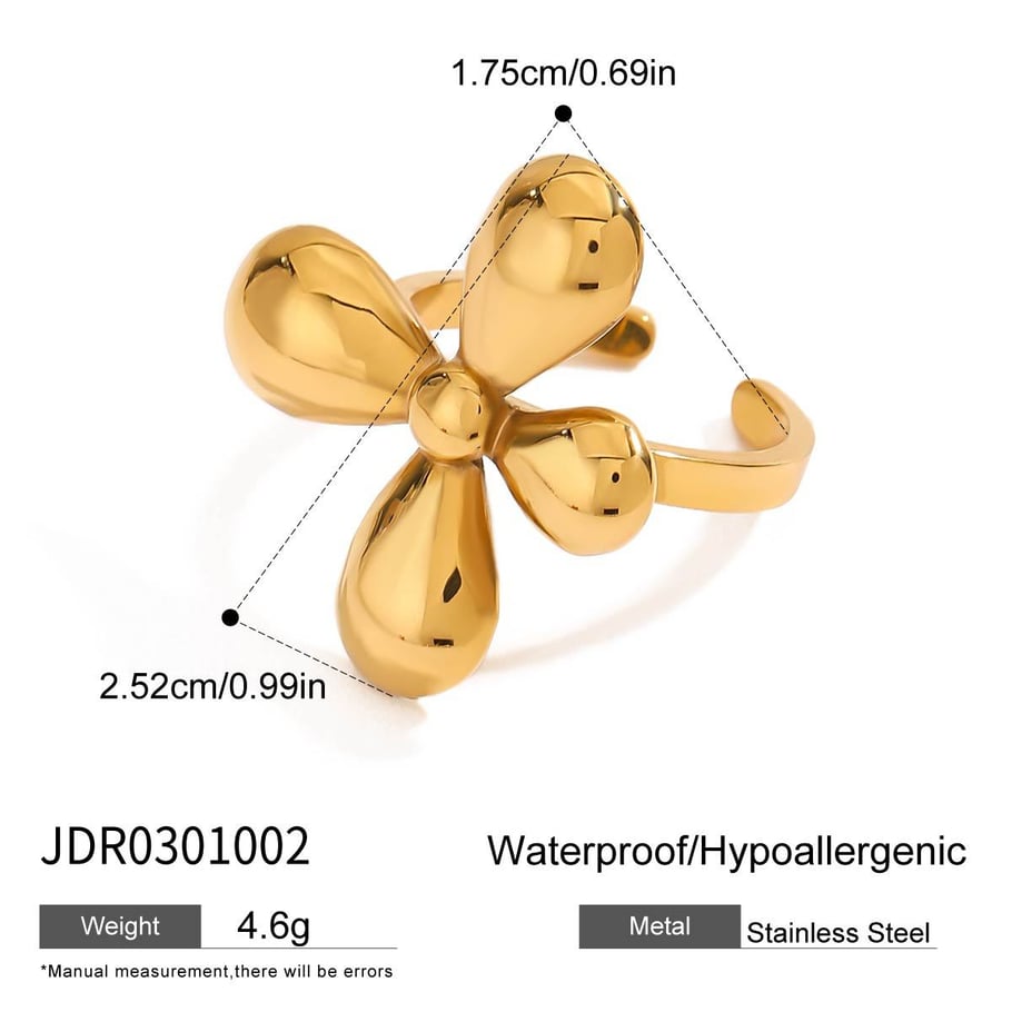 Flower Stainless Steel Gold Color Statement Rings h5Picture2