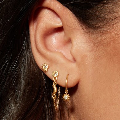 Daily Sun & Moon Stainless Steel Gold Color Drop Earrings h5 Picture4