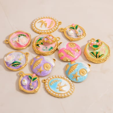 Romantic Flower Stainless Steel Gold Color Pendants h5 Picture4