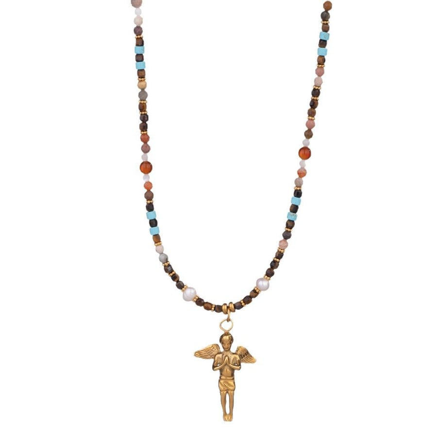 colliers pendentifs tortue de vacances en acier inoxydable couleur or pierre naturelle pour femmes