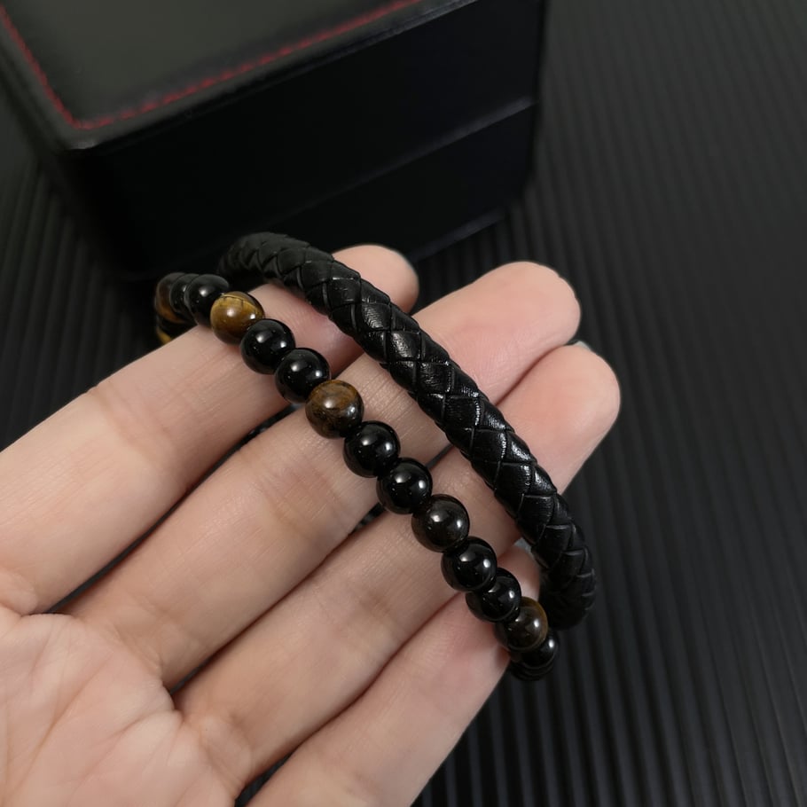 1 Piece Retro Tiger's Eye Geometric Leather Men's Bracelets Picture3