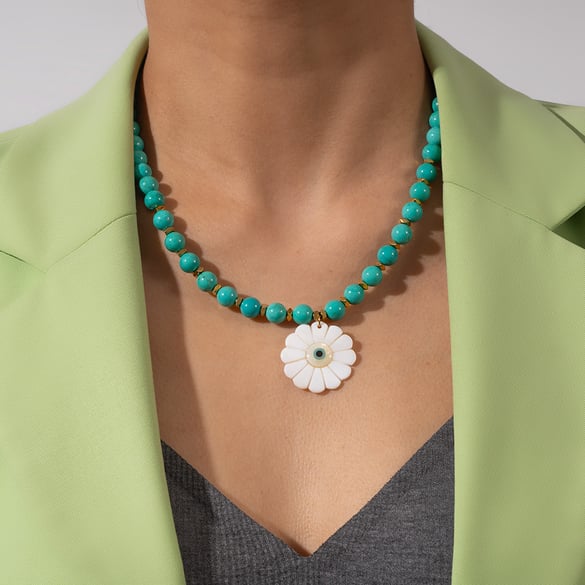 Flower Shell Stainless Steel Gold Color Women's Beaded Necklaces