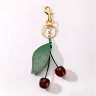 1 green leather string cherry keychain Picture2