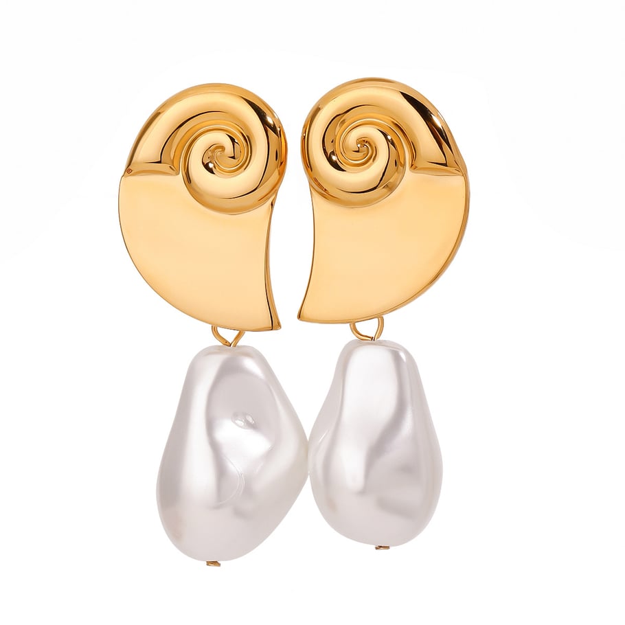 1 Pair Simple Series Retro Turtle Stainless Steel   Gold Color  Pearl Women's Drop Earrings Picture5