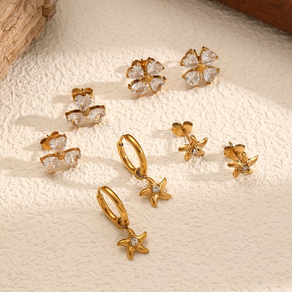 Sparkling Clovers Stainless Steel Gold Color Women's Stud Earrings