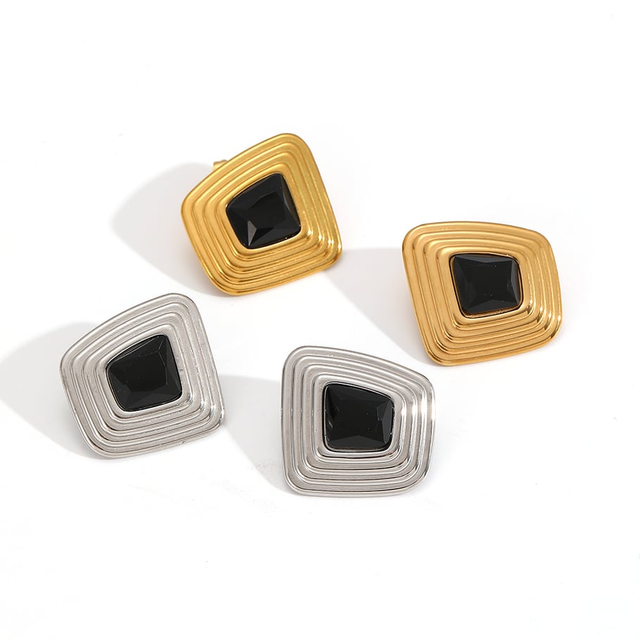 Retro Edelstahl Gold Farbe Ohrstecker Bild3