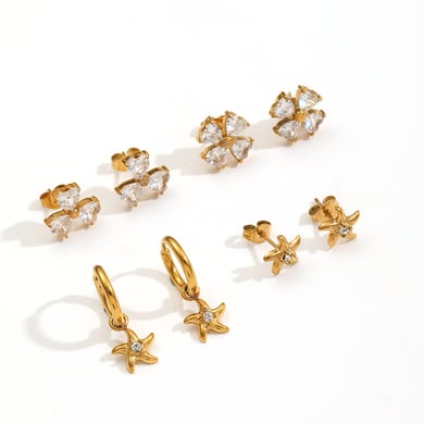 Sparkling Clovers Stainless Steel Gold Color Women's Stud Earrings h5 Picture4