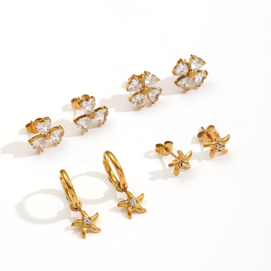Sparkling Clovers Stainless Steel Gold Color Women's Stud Earrings Picture4