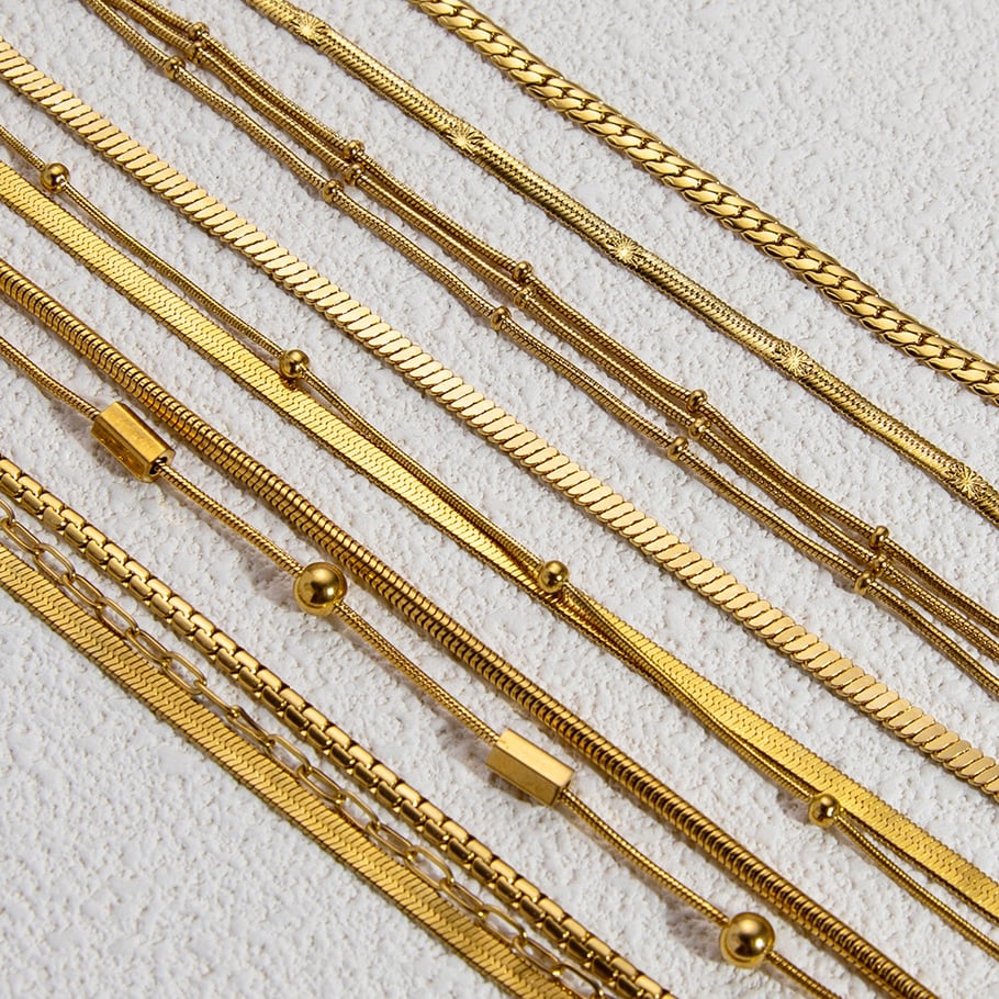 1 Piece Classic Series Daily Solid Color Stainless Steel Gold Color DIY Women's Chain Bracelets Picture2