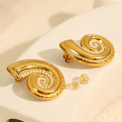 1 Çift Whelk Paslanmaz Çelik Altın Renkli Küpe h5 Resim2