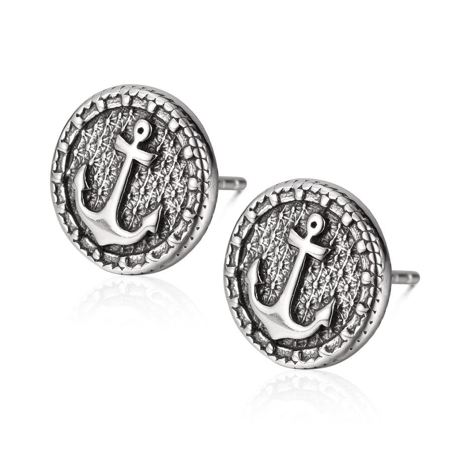 1 Pair Modern Retro Boat Anchor Stainless Steel Men's Earrings 