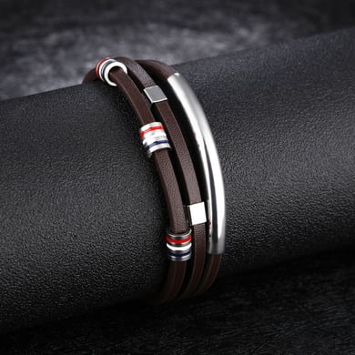 1 Piece Simple Multilayer Leather Stainless Steel Men's Bracelets h5 Picture4
