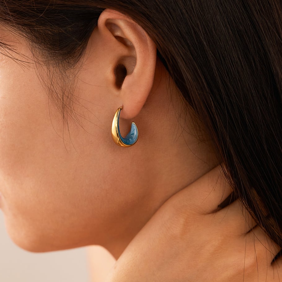 1 Pair Stylish Series Daily Blue Crescent Shape Stainless Steel Gold Color Women's Stud Earrings Picture5